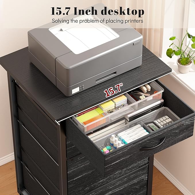 4 Drawers Mobile File Cabinet Vertical Filing Cabinet with Fabric Drawer Fits A4/Letter Size Printer Stand for Home Office，Black