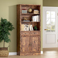 BORNOON 71.4" Tall Bookshelf with Drawers & Cabinet, 5-Tier Floor Standing Bookcase with Storage Doors, Adjustable Shelves & Metal Handles, 31.5" Wide Organizer for Home Office, Living Room