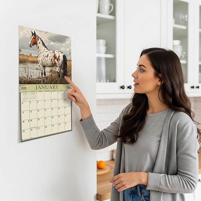 2026 Horses Illustrated Wall Calendar 16-Month X-Large Size 14x22, Horse Calendar by The KING Company-Monster Calendars