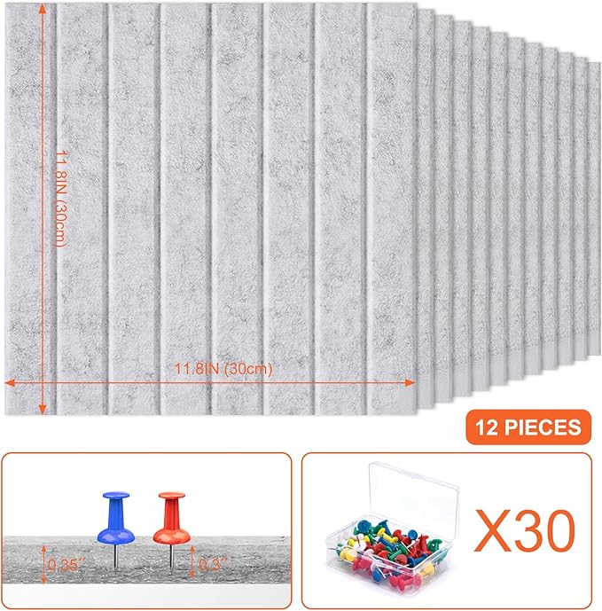 Cork Boards for Walls 48" x 36" Felt Board Alternative, 12 Pack Felt Wall Tiles Bulletin Board, Large Cork Board for Office Pin Board Tack Board Cork Boards