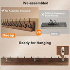 Dseap Coat Rack Wall: 38-1/4" Long, Patented, Heavy-Duty, 10-Double-Hooks Wooden Wall Mounted Coat Rack Coat Hanger Hook Rail for Winter Coats Hat Jacket Clothing, Light Brown, Pack of 2