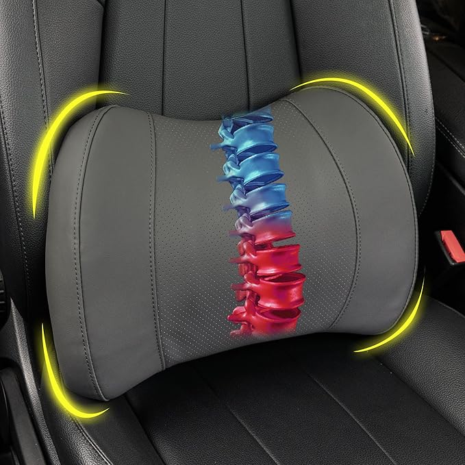 Lofty Aim Lumbar Support Pillow for Car, Memory Foam Lumbar Pillow for Lower Back Pain Relief - Back Cushion for Driving, Chair Support for Car-Office Chair, Wheelchair - Classic Dark Grey
