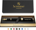 Scriveiner Personalized Black Fountain Pen - Stunning Luxury Pen, Jet Black Lacquer, Real Gold Plating, German Schmidt Nib (Medium), Best Engraved Gift Set for Men & Women, Name Engraving