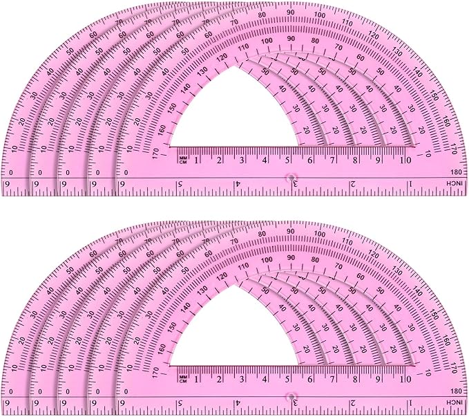 Hoiny 10 Pack Clear Protractor, 6 Inch Plastic Protractors, 180 Degrees Accurate Math Geometry Tools for School, Office, Classroom (Pink)