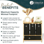 Terratur 4 Section Recycling Bin for Kitchen – Dual Trash and Recycle Bins for Paper, Plastic, Cans – Indoor Bamboo Recycling Organizer – Decorative Wooden Recycle Bins for Kitchen & Office