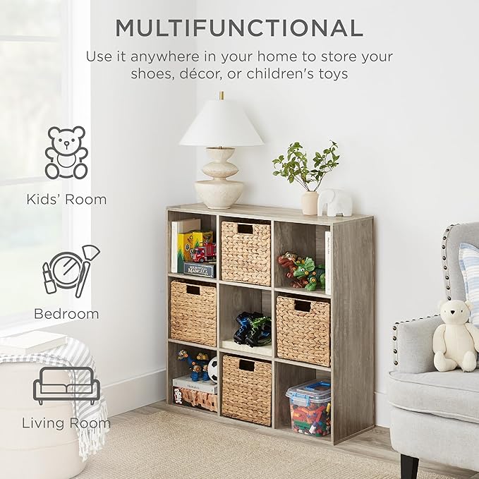 Best Choice Products 9-Cube Storage Organizer, 13.5in Shelf Opening, Bookcase, Display Shelf, Customizable w/ 3 Removable Back Panels – Greige
