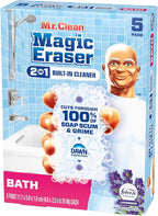 Mr. Clean Magic Eraser Sponge, Bathroom Cleaner, Shower Cleaner, Tub Cleaner, Soap Scum Remover, Bathroom Cleaning Supplies, Dawn Cleaning Power with Febreze Lavender Scent, 5ct