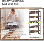 4NM No Assembly 5 Tiers Folding Bookshelf Storage Shelves Vintage Bookcase Standing Racks Study Organizer Home Office (Rustic Brown Black)