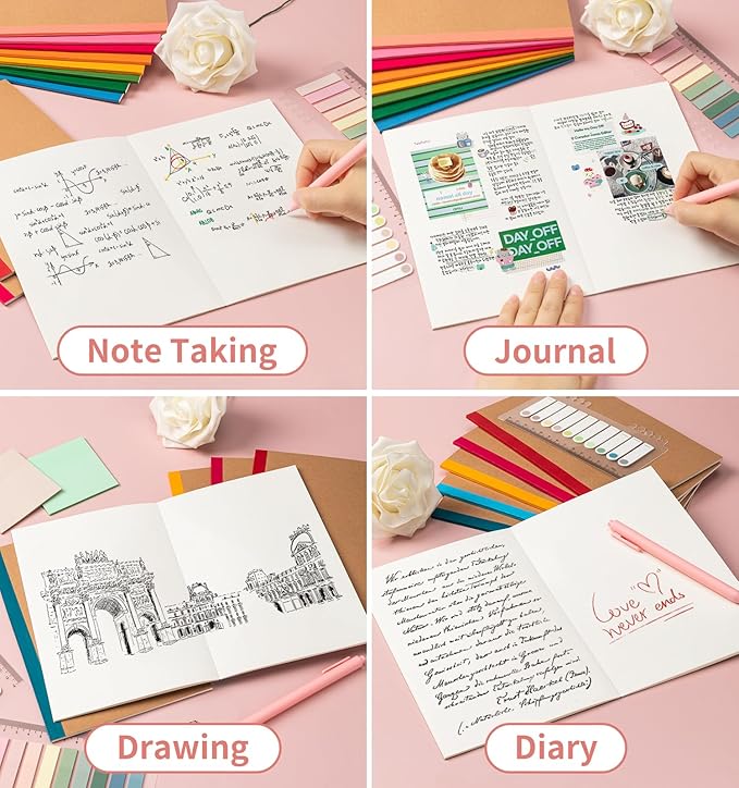 ALKALO 60 Pack Blank Notebook Journals Bulk, A5 Unlined Paper Composition Notebook, 8.3”x 5.5”, Kraft Cover with Rainbow Spines, 15 Colors 60 Pages for School Office Travel