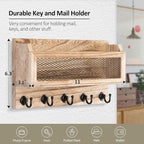 Nekon Mail and Key Holder for Wall Decorative, 11 Inch Wooden Wall Key Organizer with 5 Key Hooks, Wall Mount Storage Shelf for Entryway Hallway (Wood)
