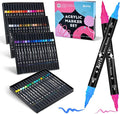 Arrtx Acrylic Paint Markers 64 Colors, Dual Tip Acrylic Paint Pens with Fine Tip and Brush Tip, Art Supplies for Rock Painting, Wood, Ceramic, Fabric, Glass, Card Making, DIY Crafts