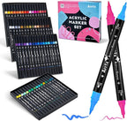 Arrtx Acrylic Paint Markers 64 Colors, Dual Tip Acrylic Paint Pens with Fine Tip and Brush Tip, Art Supplies for Rock Painting, Wood, Ceramic, Fabric, Glass, Card Making, DIY Crafts
