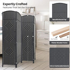 Cocosica 4 Panel Room Divider,6Ft Folding Privacy Screen,Tall - Extra Wide Foldable Panel Partition Wall Divider with Diamond Double-Weaved Hand-Woven Design Room Screen Divider