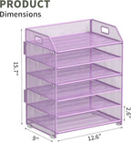6 Tier Desk Organizer, Heavy-Duty Thick Metal Letter Tray Organizer, Large Capacity Desktop File Organizer for Heavy Files, Easy to Assemble for Home, Office & Classroom,Black,Purple