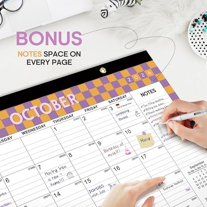 Desk Calendar 2026, 21 Months Calendar Runs from October 2025 to June 2027 - Large 17" x 12" Desktop/Wall Monthly Planner for Home School, or Office - Checkered