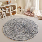 Rugcomf Round Rug 4ft Washable Circle Rug Non Slip Low Pile Boho Small Circular Rug for Bedroom, Bathroom, Entryway, Kids Room, Office, College Dorm(Grey)
