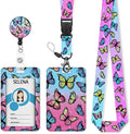 Lanyards for ID Badges Name Tags ID Card Holder, ID Badge Holder with Breakaway Lanyard, Cute Badge Reel Badge Clip Retractable, Women Teacher Nurse Student School Office Gift, Butterfly Design