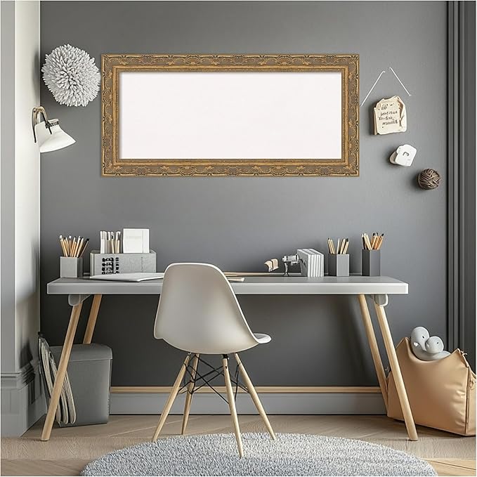 Amanti Art White Cork Board for Wall, 16x34 Vision Board with Gold Frame, Medium Corkboard Office Decor for Home Organization, Traditional Corkboard Pinboard to Display Items for Home Organization