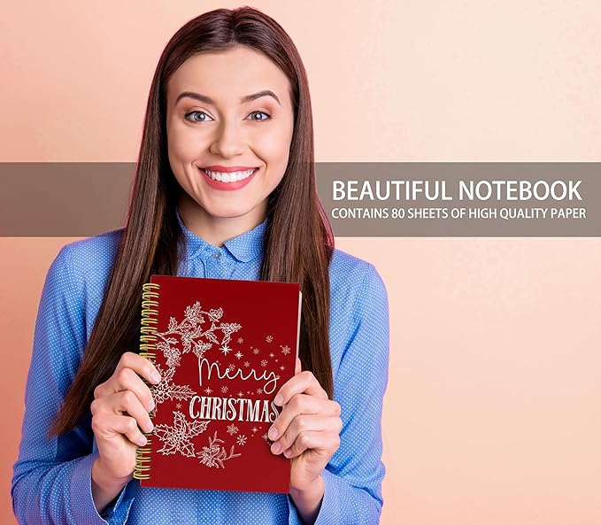 Knibeo Red Christmas Notebook Journal - Christmas Notebook, Red Notebook, Red Christmas Notebook, 5.5×8.3 Lined Paper Spiral Bound Notebook with 164 Pages