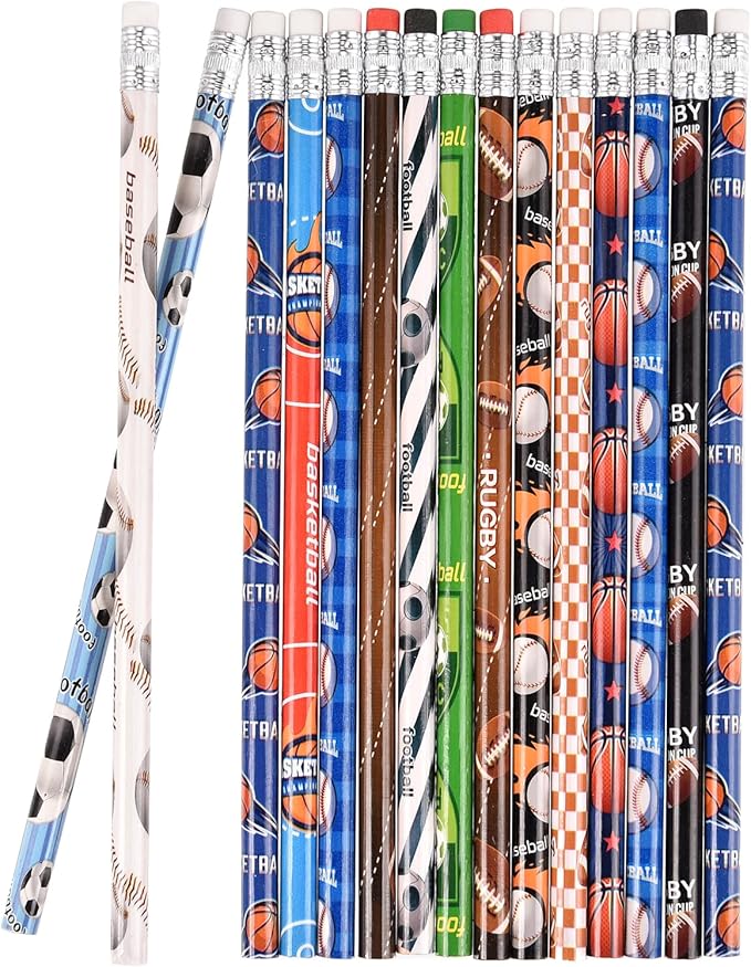 Jsehchya 72PCS Corlorful Wooden Football Pattern Cased Pencils for Kids Bulk with Erasers, Fun Cute for School,Drawing,Gift (pattern, 72)