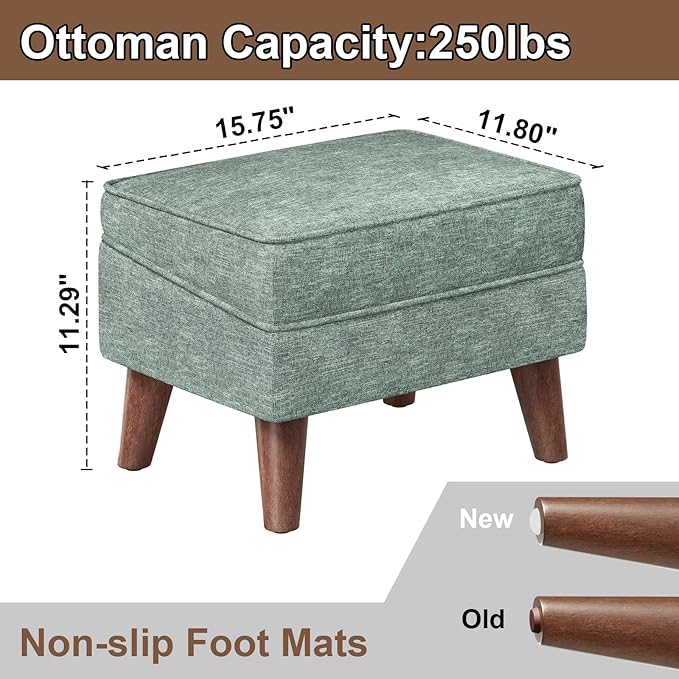 FAGAGA Small Footstool Ottoman, Footstool with Adjustable Lid, 11" Ottoman Foot Rest with Storage for Living Room, Bedroom, Couch, Enterway, Green