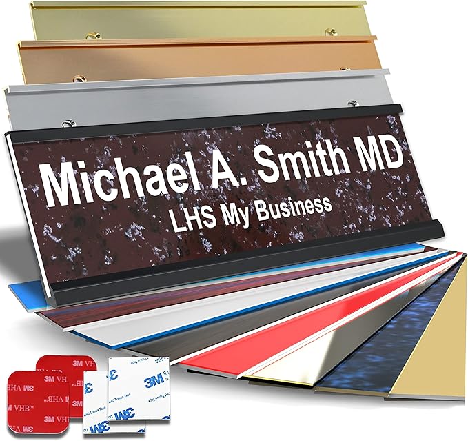 Custom Name Plate for Doors, with Choice of Mounting Holders for Walls, Doors, Cubicles, Hanging and More - Personalized Canberry Marble Plastic White Letters - USA Made 2x6 - S5