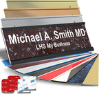 Custom Name Plate with Choice of Mounting for Walls, Doors, Cubicles, Hanging and More - Personalized Canberry Marble Plastic White Letters - USA Made 2x12 - S5
