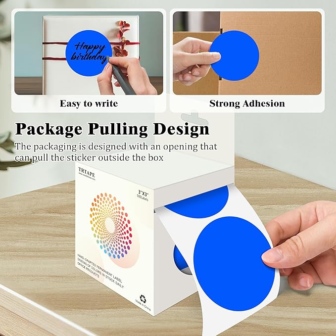 3 Inch Round Colored Dot Stickers, 2000 PCS, 4 Rolls in Dispenser Box - Blue Circle Color Coding Labels Dot Labels for Office, Home, Inventory Organizing