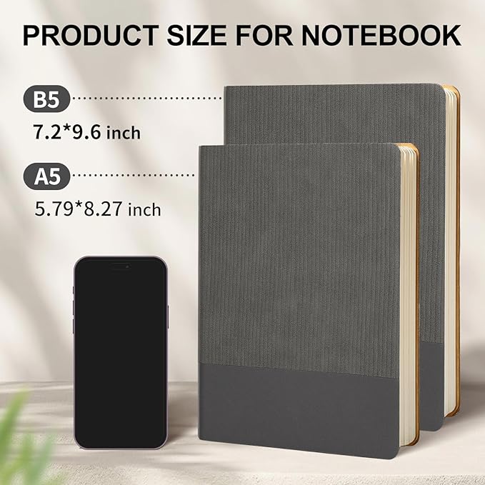 TSFPapier Lined Journal Notebook for Work College Ruled Note Book 7.2"x9.6" B5 PU Leather Daily Journaling 160 Pages for Women Men Writing Home School Supplies Business (Dark Gray)