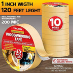 Trazon Double Sided Woodworking Tape Super Strong, 10 Pack, 1 Inch x 120 Feet, Wood Crafter Sticky Tool, Two Side Adhesive for Router Templates and CNC Machine, Removable & Residue Free
