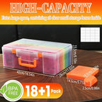 Photo Storage Box 5 x 7 Inches, 18 Inner Photo Cases with Dividers, Colorful Acid-Free Photo Storage Containers with Handle, Photo Organizer Craft Keeper for Stickers, Craft, Stamp