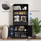BORNOON 71.4" Tall Bookshelf with Drawers & Cabinet, 5-Tier Floor Standing Bookcase with Storage Doors, Adjustable Shelves & Metal Handles, 31.5" Wide Organizer for Home Office, Living Room