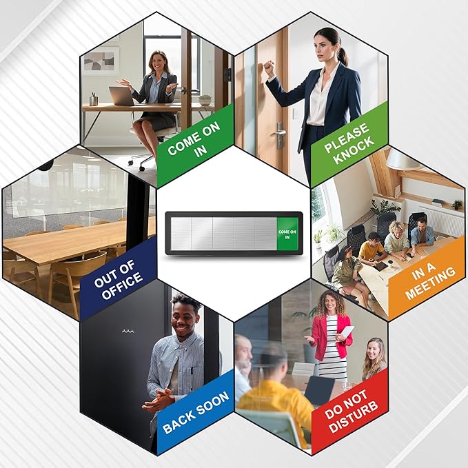 Office Door Signs-Meeting in Progress Door Sign with 6 Options, Do Not Disturb, In a Meeting, Out of Office, Working from Home, Come on in, Back Soon, Business Privacy Sign Shows the Status of the Person Inside the Room