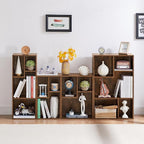 VECELO Wide Bookshelf Set, Fits 9.3" × 10-12.8" Hardcovers, Cube Storage Bookcases, Free-Standing for Living Room, Bedroom, Home Office, 2/3/4-Tier, 3-Pack, Brown