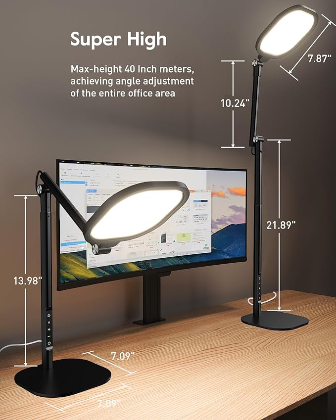 LitONES Led Desk Lamps for Home Office with Base, Tall Desk Lamp with 50 Light Modes & Memory and Timer Func Computer Light, Flexible Adjustable Table Lamps for Video Conference, Architect or Study