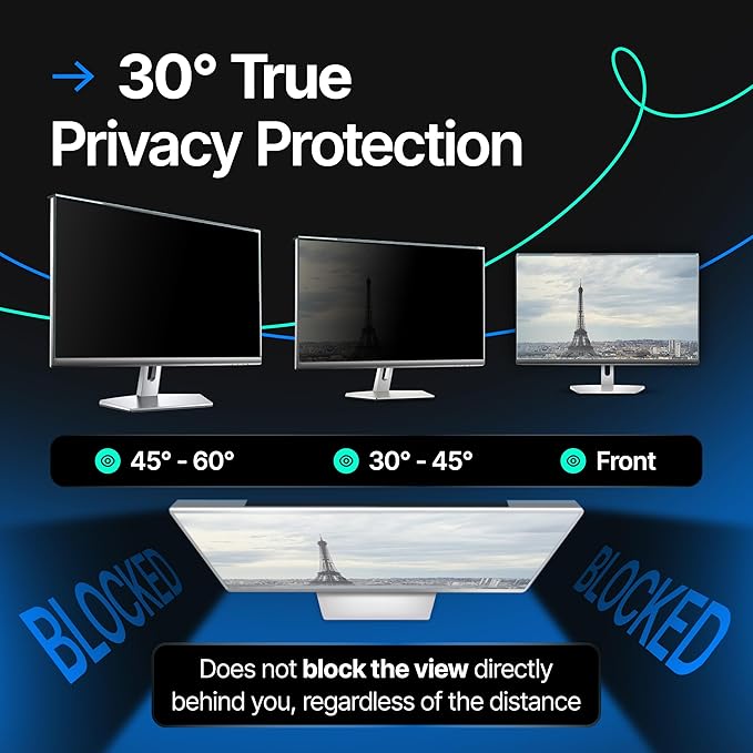 Universal Acrylic 23, 23.6, 23.8, 24 Inch Computer Privacy Screen Filter for Widescreen Computer Monitors - 21.2" x 13.4" (541 x 342 mm) - Monitor Frame Hanging Type