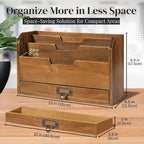 Flexzion 3 Tier Wooden Desk Organizer - Country Rustic Compartments Slot File Tray Pencil Sorter Shelf Holder Supplies Rack Accessories Set with Storage Drawer for Desktop Tabletop Office Home Brown