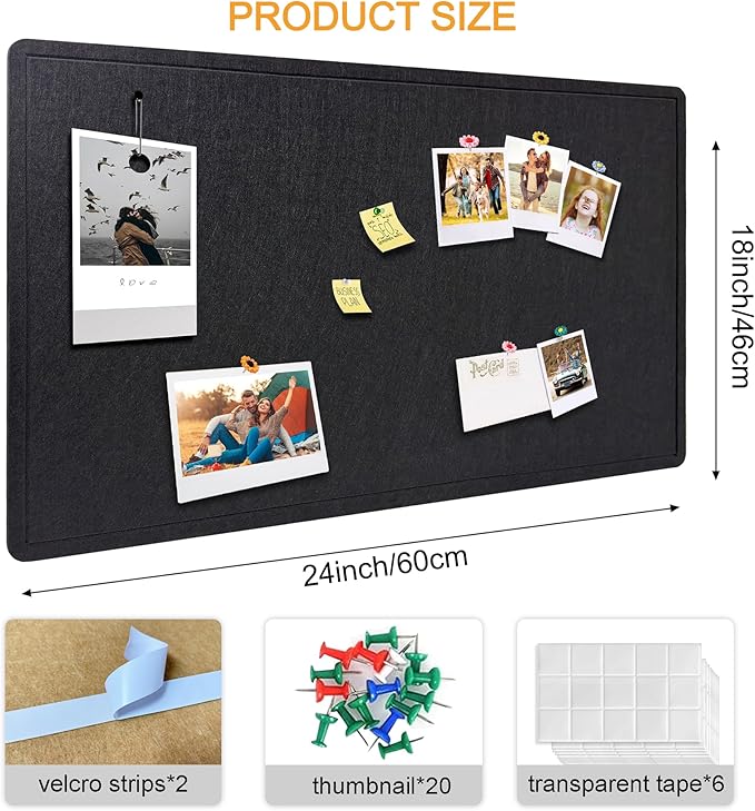 Yunihome Large Bulletin Board - Foldable 24x18 Inches Cork Board Alternative with 20 Push Pins, Self-Adhesive Felt Bulletin Board for Wall, Home Office Classroom Decor