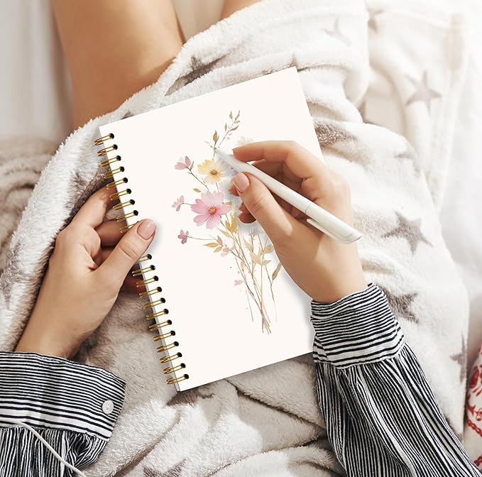 JWVK Elegant Flower Spiral Notebook, Rustic Cottagecore Floral Botanical Notebooks for Note Taking, Floral Aesthetic Journal for Women, Girly Office Supplies, 5.5x8.3 Inch
