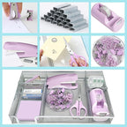 Purple Office Desk Accessories,Purple Office Supplies Set,Stapler and Tape Dispenser Set,Tape,Staple Remover, Staples,Paper Clips,Scissor,Sticky Note and Desk Drawer Organizer