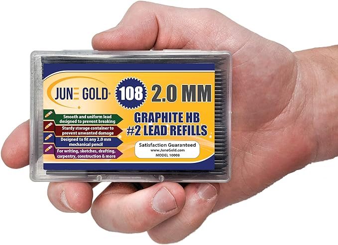 June Gold 108 Pieces, 2.0 mm HB #2 Lead Refills, 90 mm Length, Extra Bold Thickness, Break Resistant Lead/Graphite