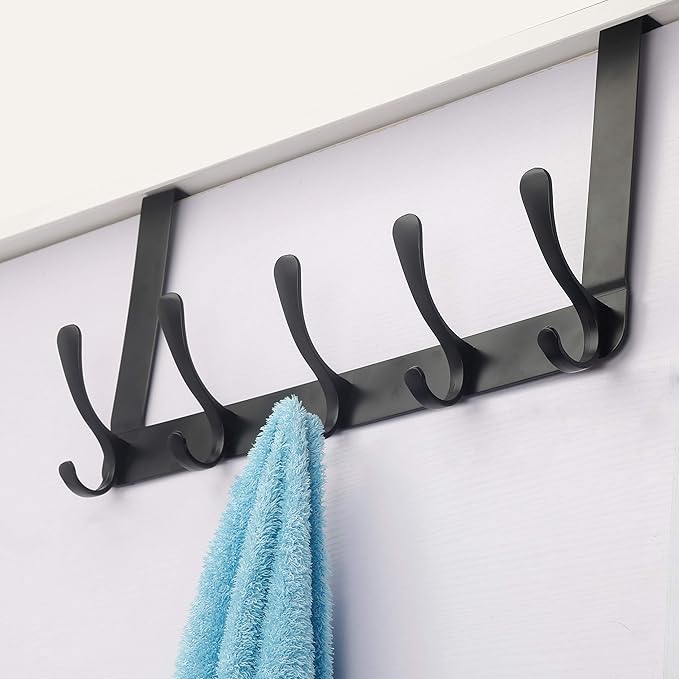 SKOLOO Over The Door Hook, Door Hanger Hooks for Hanging Clothes, Towels, Coats, Hats, Over The Door Towel Hook - Pack of 2, Black, Assembly Required