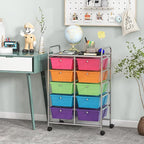 GLACER 10 Drawer Rolling Cart, Storage Cart with Lockable Whieels & Metal Frame, Trolley for Art Craft Oganizer, Mobile Utility Cart for Office, School, Classroom, Kitchen (Clear Rainbow)