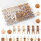 GOOLADA 200Pcs Wood Push Pins 7 Types and 2 Colors Wood Tacks Cute Push Pin Thumb Tacks for Decorative Wooden Push Pins for Cork Board Cute Pushpins for Bulletin Board Prayer Board Supplies for Women