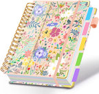 Spiral Journal Notebooks for Work, 300 Pages 5 Subject Notebook College Ruled with Dividers & Tabs, 8''x 10'' Large Notebook Journal for Women Students Note-Taking and Organizer (Beige Bloom)