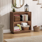 ChooChoo 2-Tier Bookcase, Small Wooden Bookshelf, Farmhouse Bookshelf with Open Storage, Short Bookcase for Bedroom and Home Office, Brown Walnut