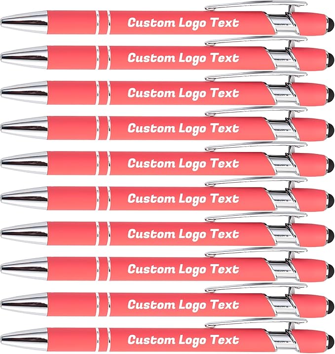 HEYZARDA Personalized Pens with Name Text Logo Custom Ballpoint Pen for Business Office Events with Stylus for Touchscreen 20 Pcs Peach