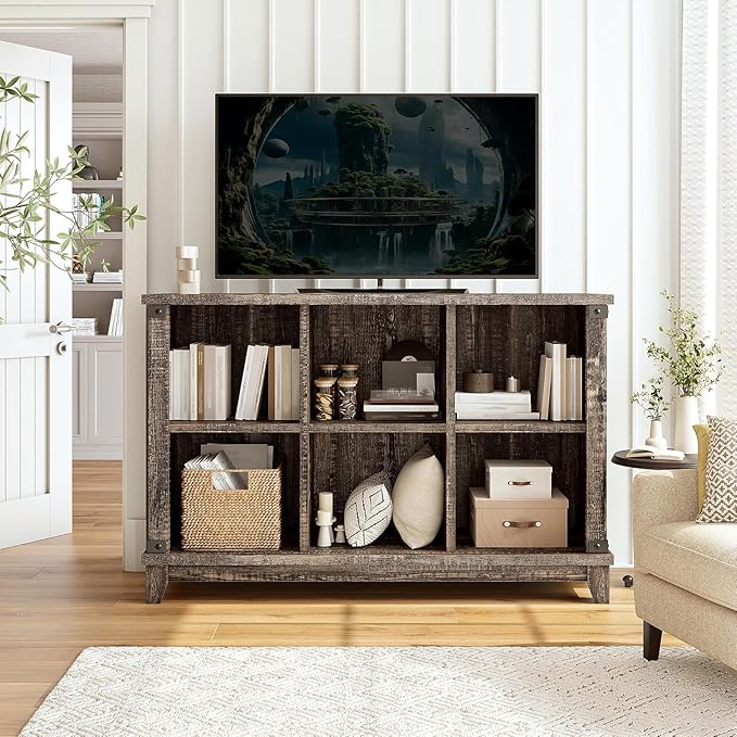 EnHomee 6 Cube Storage Organizer Bookshelf, Wood Cube Shelf Bookcase with Storage, Bookshelf for Living Room and Bedroom,Black Oak