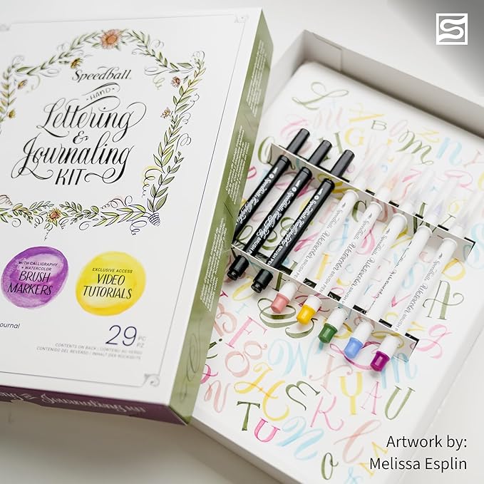 Speedball Hand-Lettering & Journaling Set, Brush Tip Pens Calligraphy, Beginners, Bullet Journaling Pens For Writing, Calligraphy Book, Bullet Journal Coloured Writing Pens, Creative Lettering