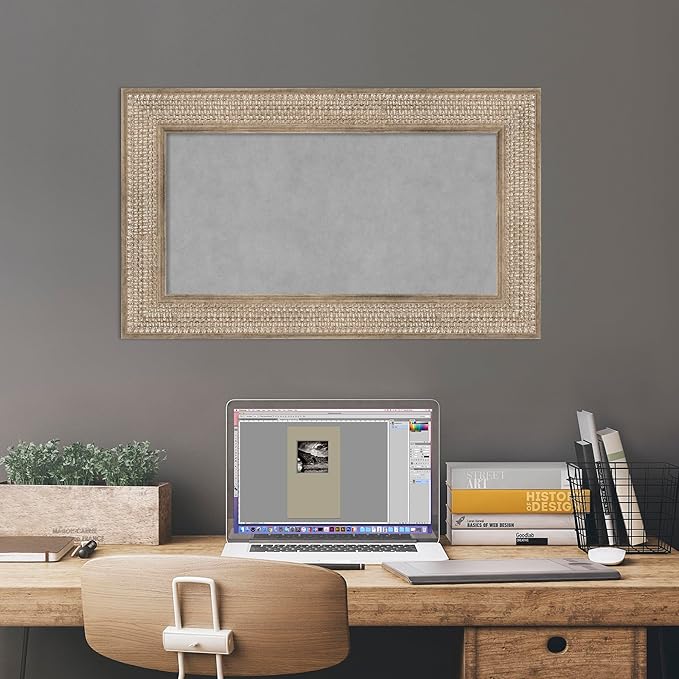 Amanti Art Silver Framed Magnetic Board 18x30 Small Vision Board for use with Magnets, 100% Metal Sheet to Display Items as Office Decor or for Home Organization in mudroom, Kitchen or Kids Room